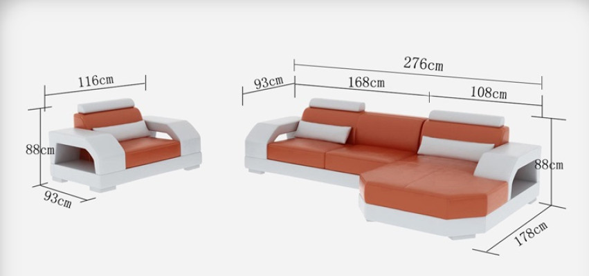 Leather sofa Couch Living landscape Corner sofa + 1 Seater Suite Design Modern G8001E