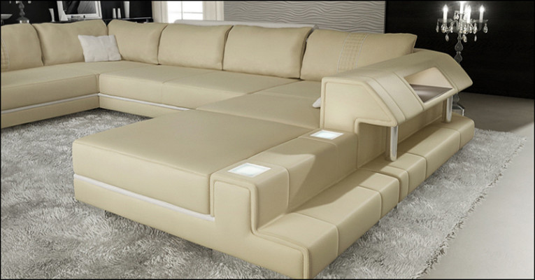 Corner sofa Sofa Couch Upholstery Designer Leather XXL U-shape Leather sofa Living landscape
