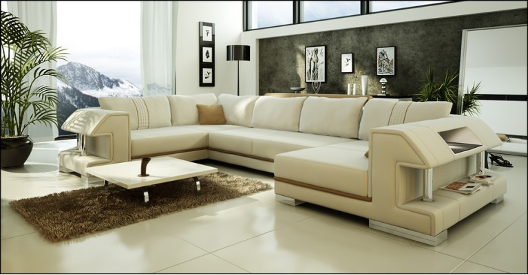 Corner sofa Sofa Couch Upholstery Designer Leather XXL U-shape Leather sofa Living landscape