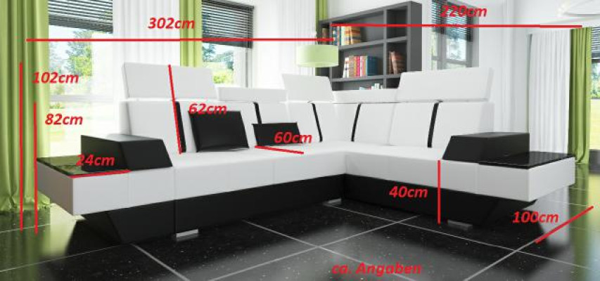 Designer Corner sofa Living landscape Sofa with USB Couch Fabric Textile Leather Patented