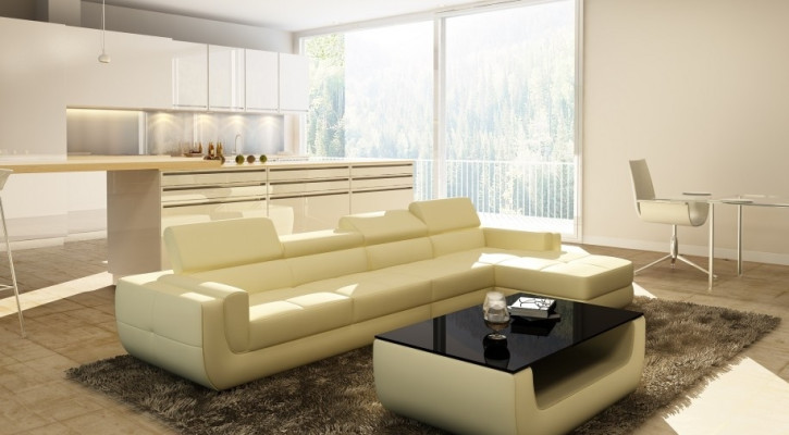 Corner sofa Leather sofa USB Living landscape L-shape Sofa Upholstery Seat Corner Tettau White