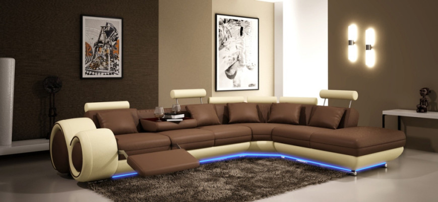 Leather sofa with USB Living landscape Corner sofa Eck Suite Design Modern Sofa A1163C