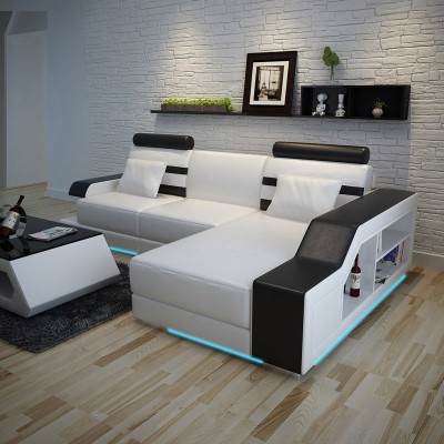 Leather sofa with USB Living landscape Corner sofa Eck Suite Design Modern Sofa L6016E