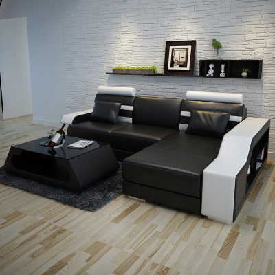 Leather sofa with USB Living landscape Corner sofa Eck Suite Design Modern Sofa L6016E