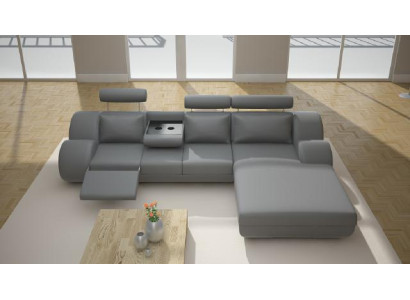 Designer Suite Living landscape Corner sofa Sofa USB Upholstery Leather sofa Sofas Gray