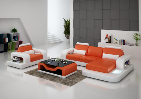 Leather Sofa Couch Living Landscape Corner + Armchair Suite Design Modern Sofa with USB