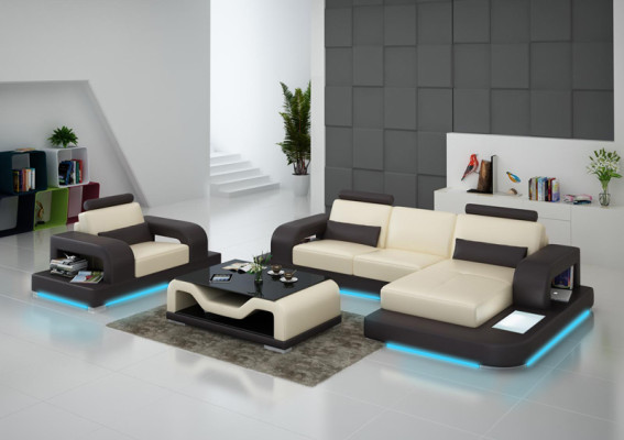 Leather Sofa Couch Living Landscape Corner + Armchair Suite Design Modern Sofa with USB
