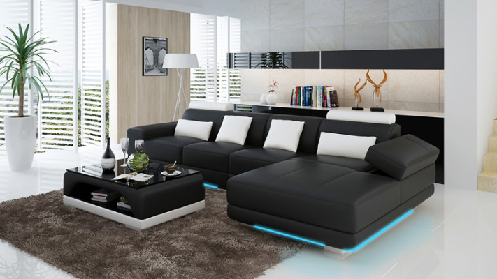 Leather sofa Couch Living landscape Corner sofa Corner Suite Design Modern Sofa with USB