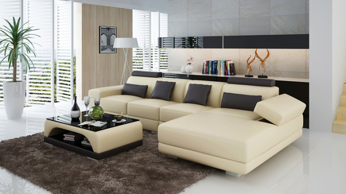 Leather sofa Couch Living landscape Corner sofa Corner Suite Design Modern Sofa with USB