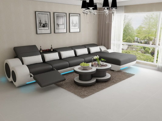 Leather sofa Couch Living landscape Corner sofa Corner Suite Design Modern Sofa with USB