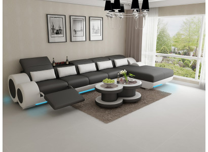 Leather sofa Couch Living landscape Corner sofa Corner Suite Design Modern Sofa with USB