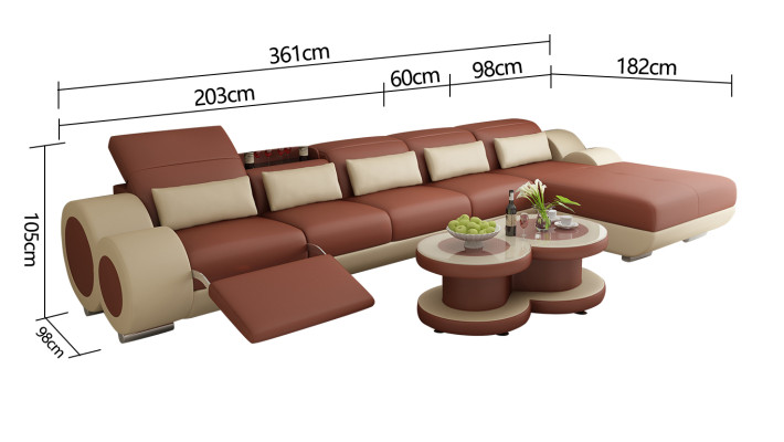 Leather sofa Couch Living landscape Corner sofa Corner Suite Design Modern Sofa with USB