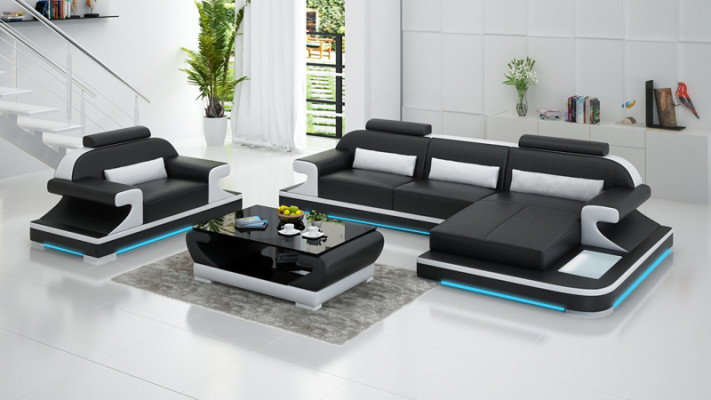 Leather sofa Couch Living landscape Corner sofa + Armchair new Suite Design Sofa G8021E