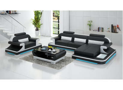 Leather sofa Couch Living landscape Corner sofa + Armchair new Suite Design Sofa G8021E