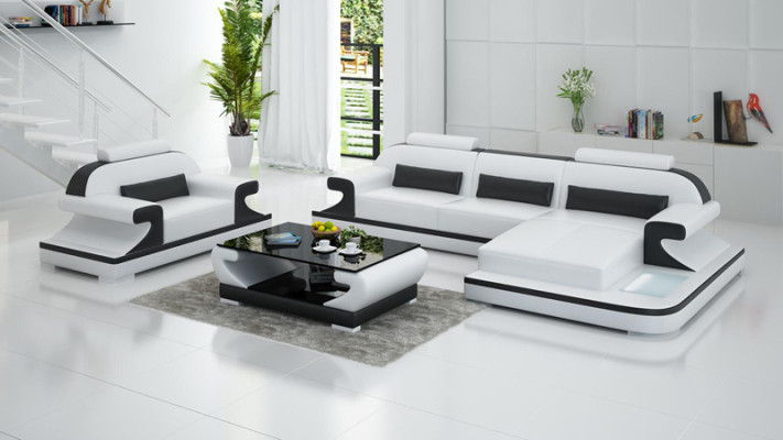 Leather sofa Couch Living landscape Corner sofa + Armchair new Suite Design Sofa G8021E