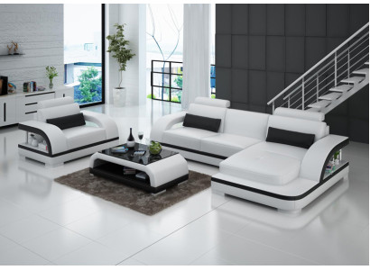 Leather sofa Couch Living landscape Corner sofa + 1Seater Suite Modern Sofa G8011E