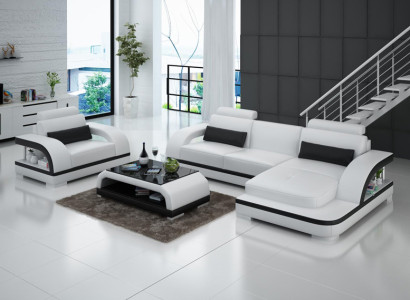 Leather sofa Couch Living landscape Corner sofa + 1Seater Suite Modern Sofa G8011E