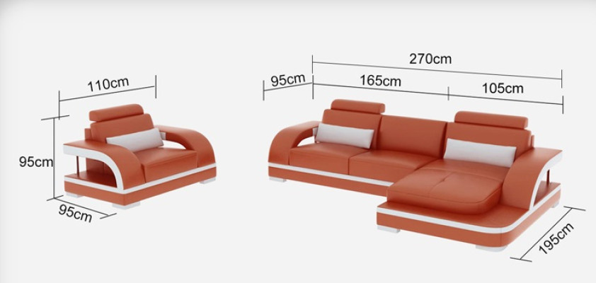 Leather sofa Couch Living landscape Corner sofa + 1Seater Suite Modern Sofa G8011E