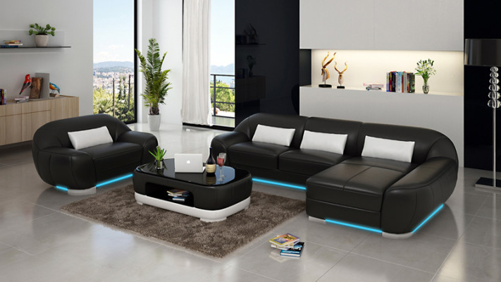 Leather sofa Couch Living landscape Corner sofa + Armchair Corner Suite Design