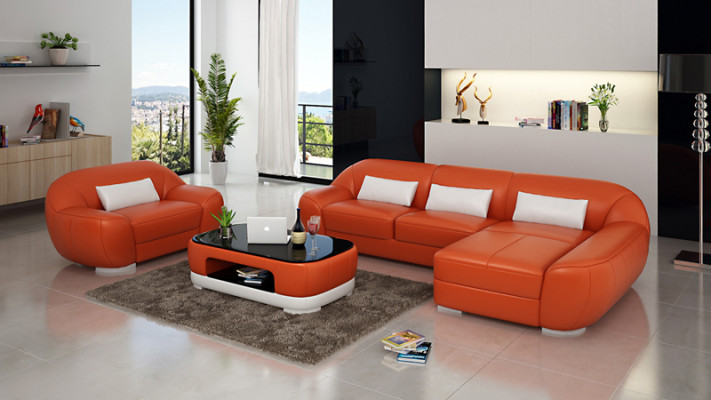 Leather sofa Couch Living landscape Corner sofa + Armchair Corner Suite Design