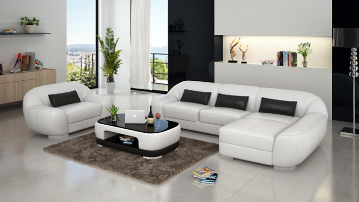 Leather sofa Couch Living landscape Corner sofa + Armchair Corner Suite Design