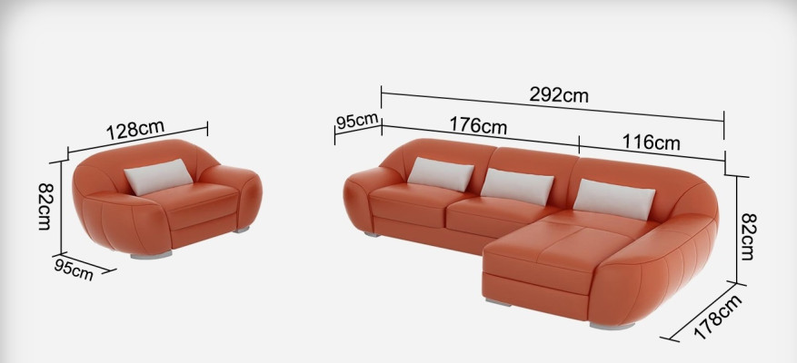 Leather sofa Couch Living landscape Corner sofa + Armchair Corner Suite Design