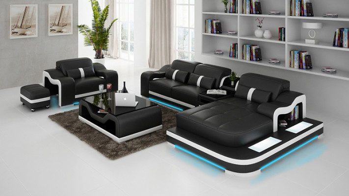Leather sofa Couch Living landscape Corner sofa Corner Suite Design Modern Sofa G8027E