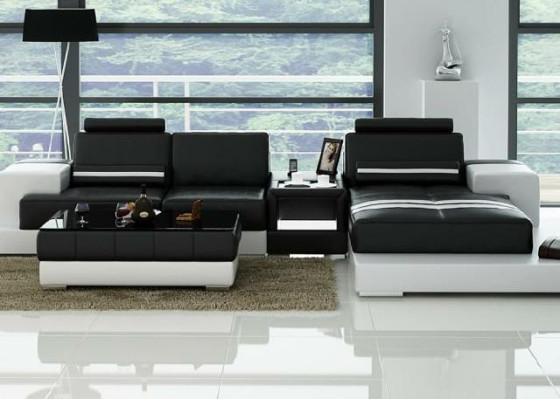 Leather sofa Corner sofa Sofa with USB,Design Seat Upholstery Suite Living landscape 2725B