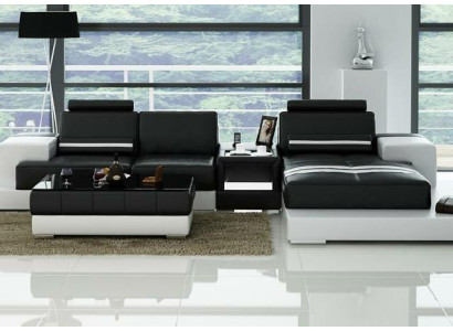 Leather sofa Corner sofa Sofa with USB,Design Seat Upholstery Suite Living landscape 2725B