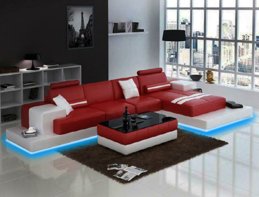 Leather sofa Corner sofa Sofa with USB,Design Seat Upholstery Suite Living landscape 2725B