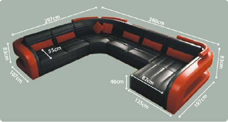 Leather sofa Living landscape couch Suite upholstered corner Corner sofa sofa U-shape Bergamo