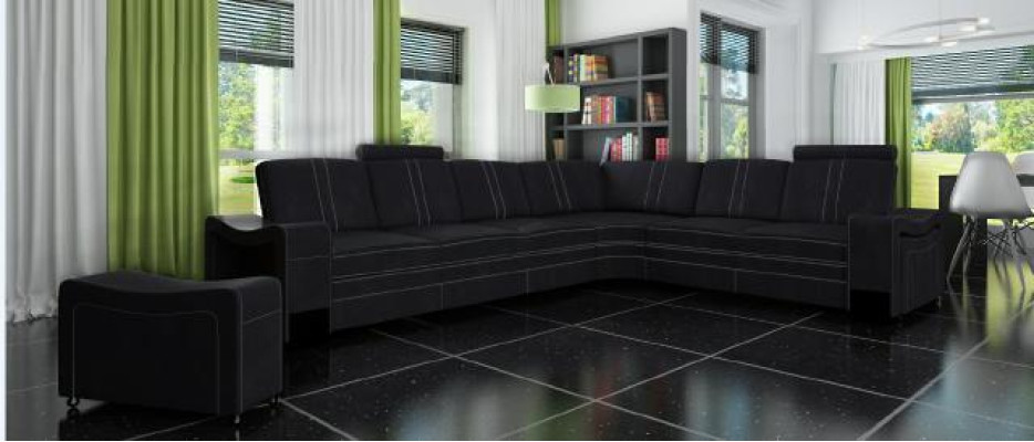Fabric Couch Textile Upholstery Corner sofa Sofa + USB Corner sofa Living landscape Fabric sofa
