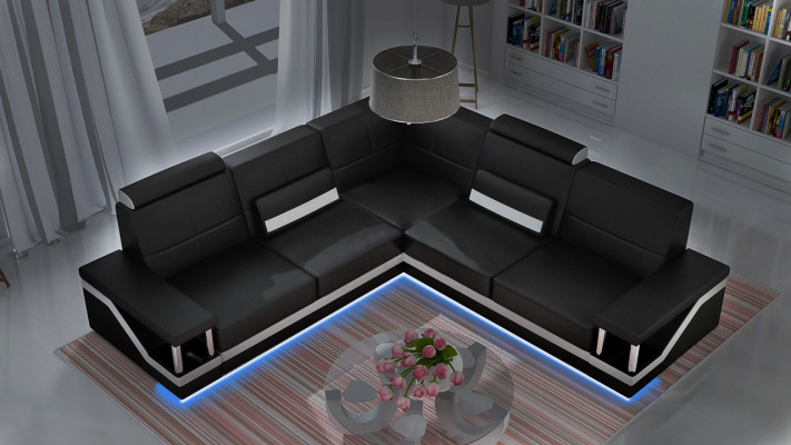 Leather sofa Corner sofa Sofa + USB Poster Corner suite Sofas Fabric Leather Suite new