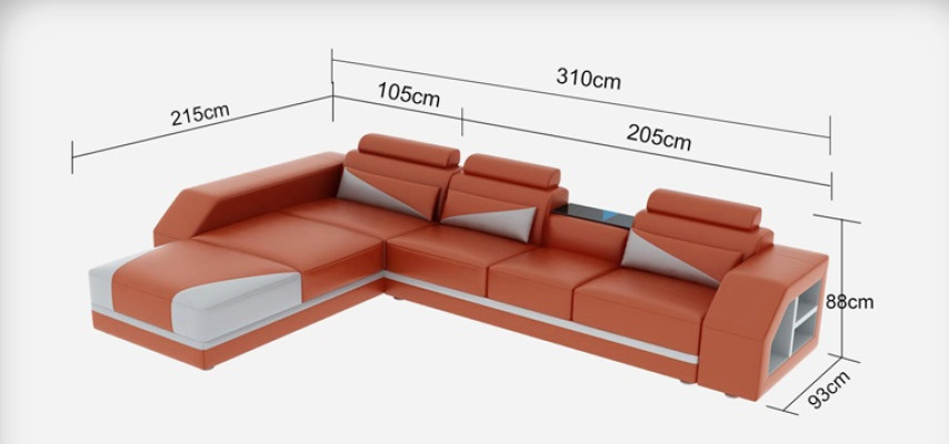 Leather Corner Sofa with USB,Suite Corner Sofas Couches Upholstery Living landscape Luxury