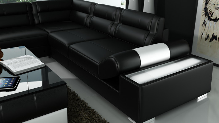 Leather sofa sofa USB Living landscape Corner sofa Suite Couch Design Suite L6001B