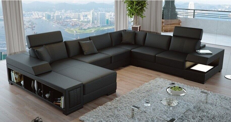Snow-white designer corner sofa in U-shape for luxurious living ambience
