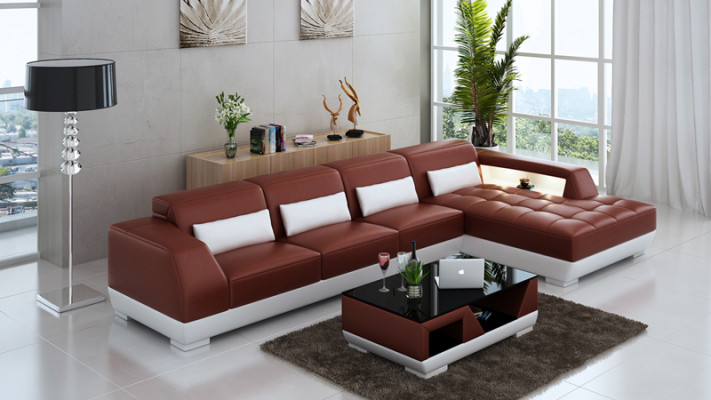 Leather sofa Corner sofa + USB Suite Living landscape Upholstery L-shape Couch Sofa G8024C