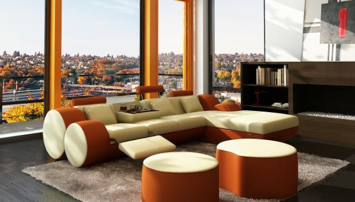 Custom-made LEATHER SOFA Suite Corner sofa Leather Corner sofa Living landscape USB