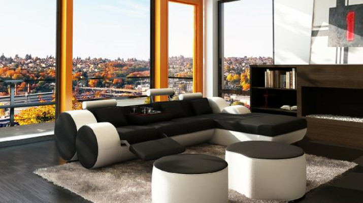 DESIGNER LEATHER SOFA Suite with USB,Leather Corner sofa Living landscape LEATHER COUCH