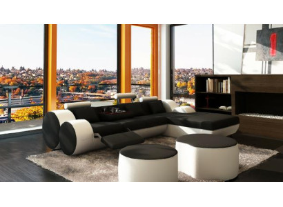 DESIGNER LEATHER SOFA Suite with USB,Leather Corner sofa Living landscape LEATHER COUCH