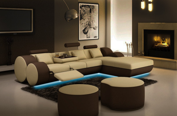 DESIGNER LEATHER SOFA Suite with USB,Leather Corner sofa Living landscape LEATHER COUCH