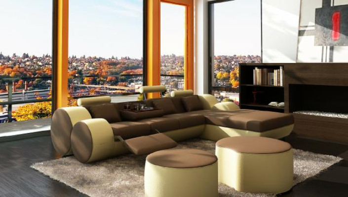 DESIGNER LEATHER SOFA Suite with USB,Leather Corner sofa Living landscape LEATHER COUCH