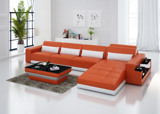 Leather sofa Couch Living landscape Corner sofa Corner Suite Design Modern Sofa with usb