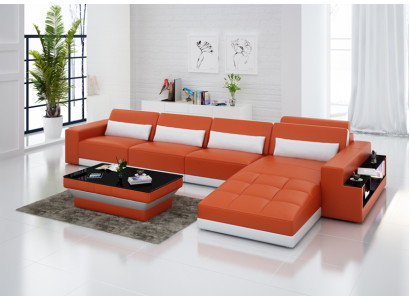 Leather sofa Couch Living landscape Corner sofa Corner Suite Design Modern Sofa with usb
