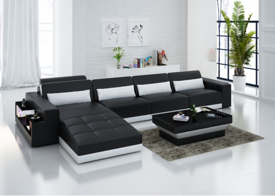 Leather sofa Couch Living landscape Corner sofa Corner Suite Design Modern Sofa with usb