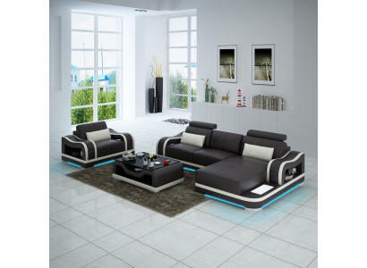 Leather sofa Couch Living landscape Corner sofa + Armchair Eck Suite Modern G8030E