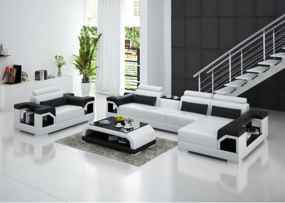Leather sofa Living landscape Corner sofa Armchair Couch Suite Design Modern Sofa + USB
