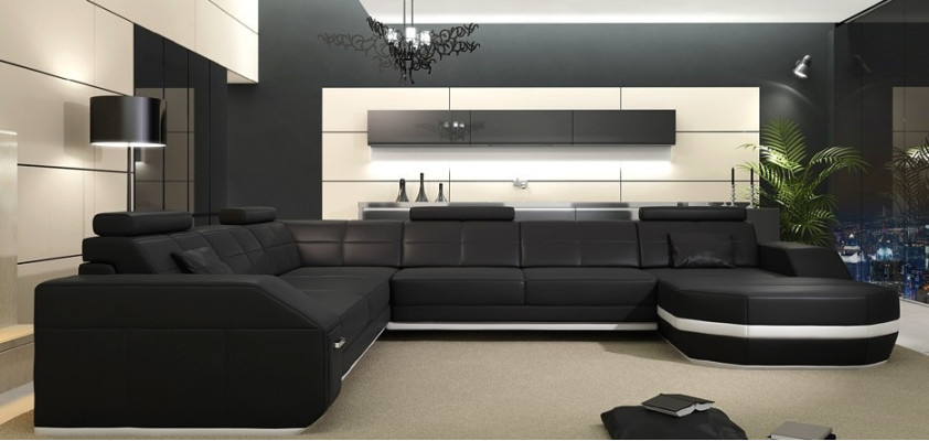 Leather sofa Corner sofa Living landscape Corner sofa Corner sofa Upholstery Seat Corner new USB+LED