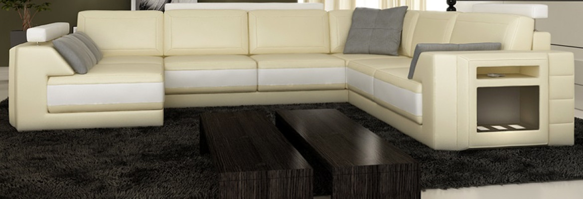 Designer sofa with USB Corner sofa Couch Leather sofa Upholstery Seat Corner Suite +light