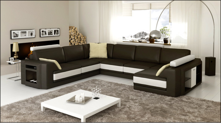 Designer sofa with USB Corner sofa Couch Leather sofa Upholstery Seat Corner Suite +light
